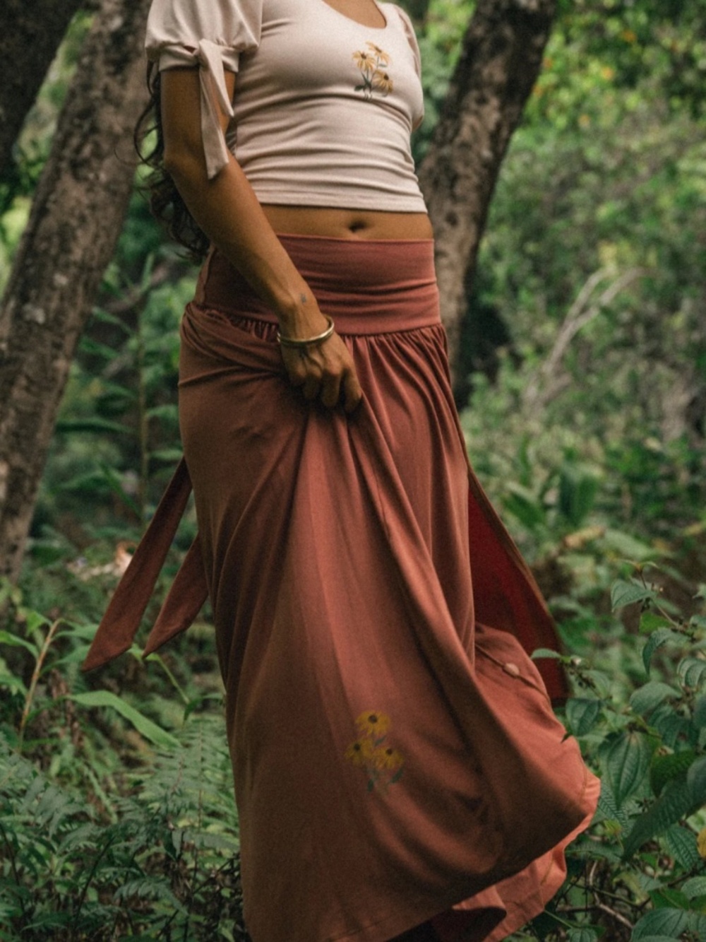 EUC Purusha People Mazzy Bloom Skirt, Rosewood, Size Small
